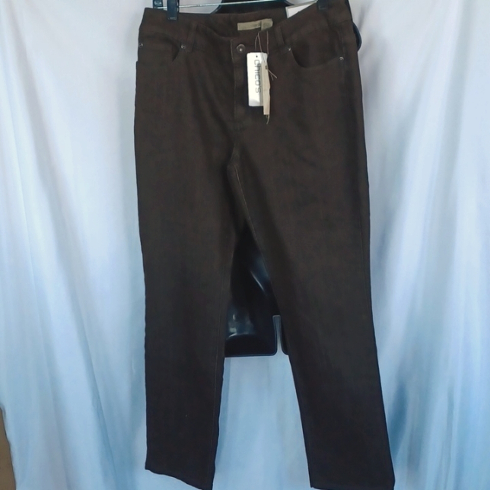 NWT Chico’s Platinum Denim Slim cut Jeans Brown Wash Chico’s Sz 1 Short, sz 8